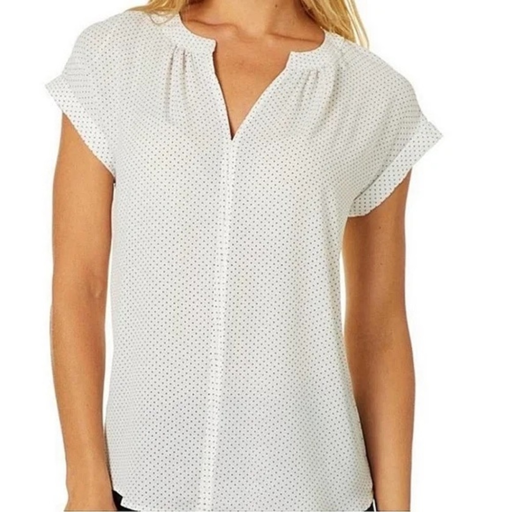 Philosophy White Polka Dot Split Neck Blouse Small Excellent Used Condition
